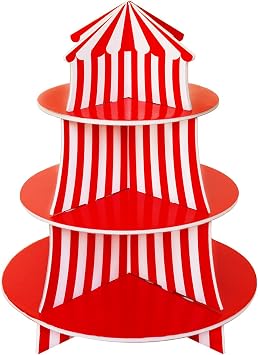 Super Z Outlet 3 Tier Cupcake Foam Stand with Circus Carnival Tent Design for Desserts, Birthdays, Decorations