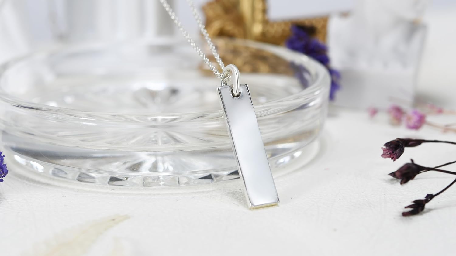 AeraVida 925 Sterling Silver Vertical Bar Engravable Pendant Necklace – Shiny Polished Minimalist Jewelry for Women | Simple Thin Silver Drop Necklace for Daily Wear - Image 2
