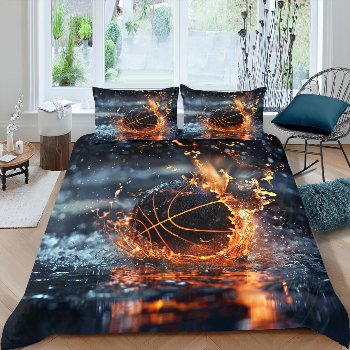 Housse de Couette 240x260 Basket-Ball Grand Lit Déco Chambre Ado Esprit Sport 3 Pièces