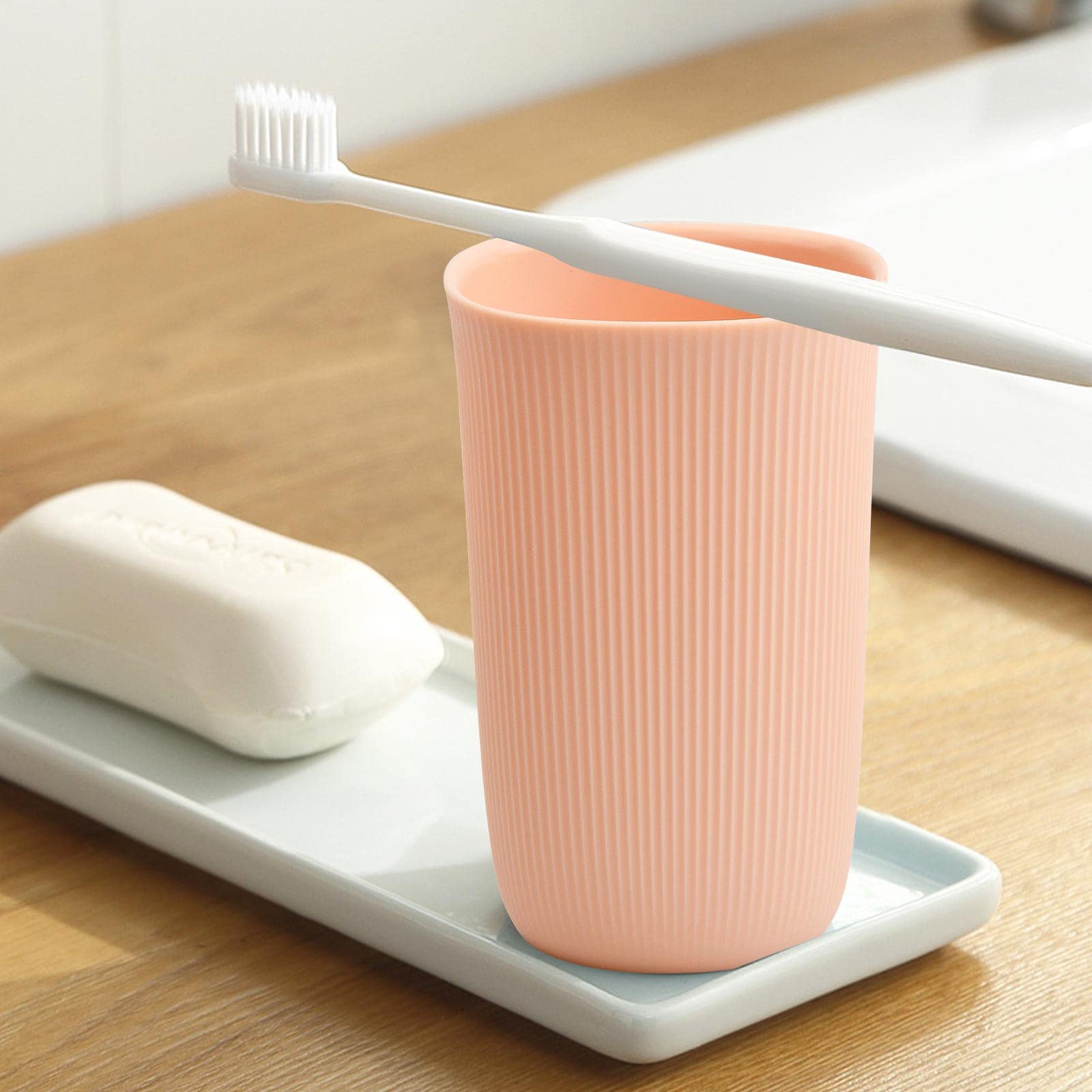 Set 3 Bicchieri Per Risciacquo Con Portaspazzolini - Plastica Alimentare, Bianco, Grigio E Caffè - Foto 13