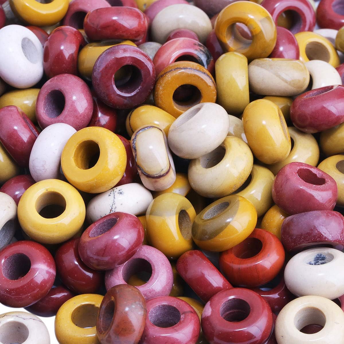KYEYGWO Mookaite Gem Large Hole Polished Stone Loose Beads for Jewelry Making Rondelle Gemstone Beads for European Charm Bracelet Pack of 20 - Image 4