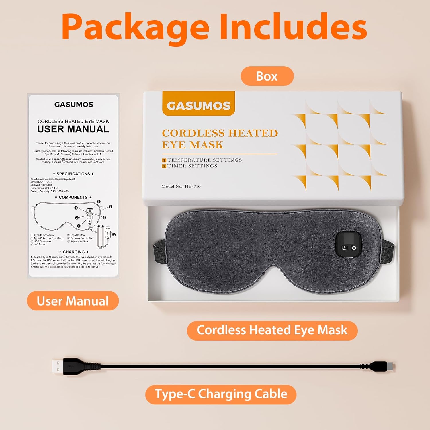 Silk Heated Eye Mask, Cordless Warmer Compress for Dry Eyes, 4-Level Temperature & Time Settings, Rechargeable & Washable, Gifts for Family Friends (Grey) - Image 7