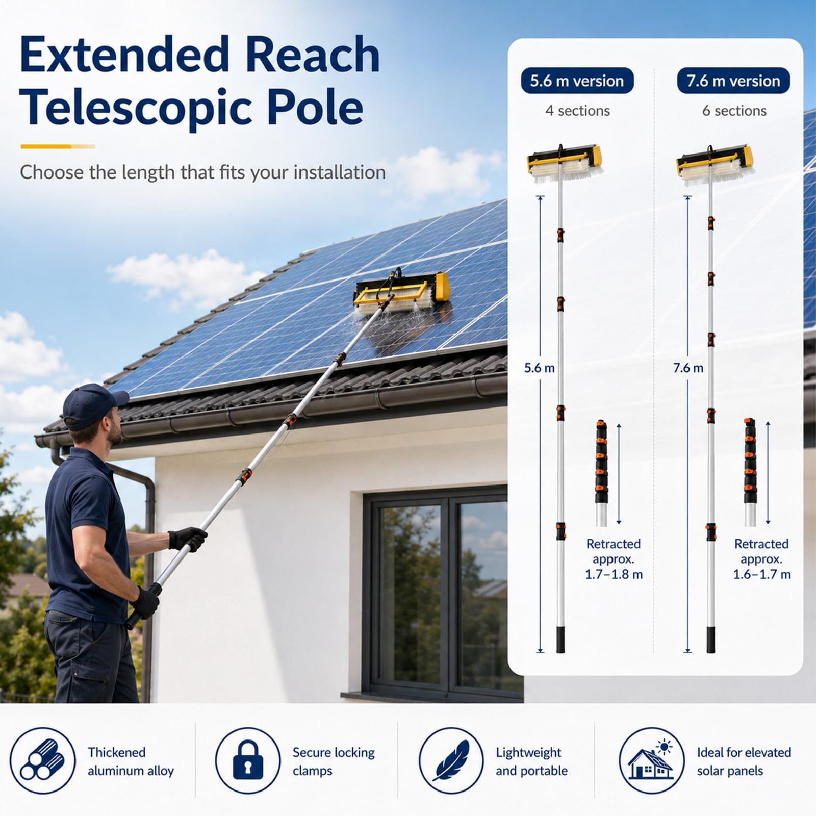Pulizia di impianti fotovoltaici – Spazzola Rotante con Asta telescopica Dualpowersupplyversion-5.6M