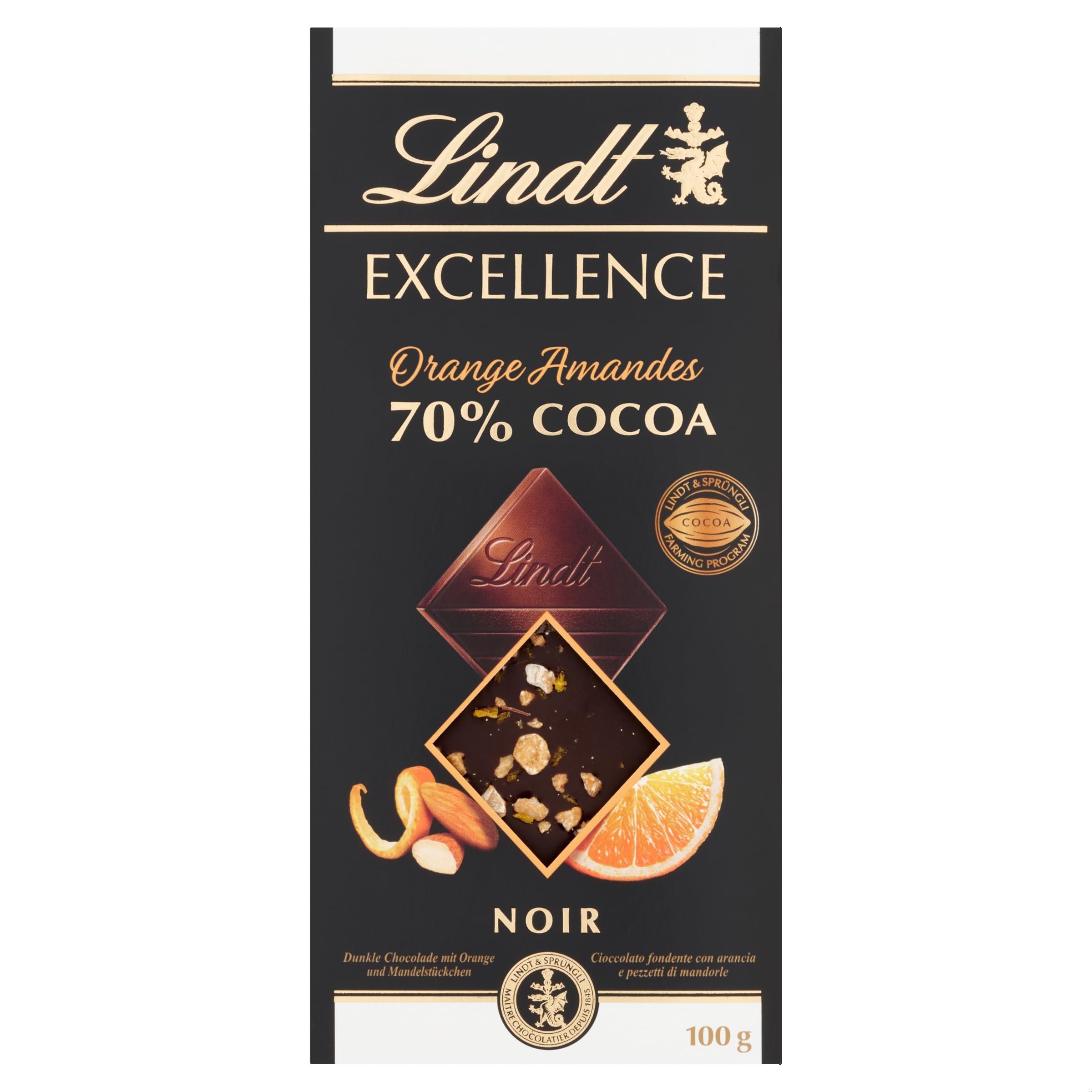 Lindt Excellence Passion Orange and Almond Dark Chocolate Bar 100g