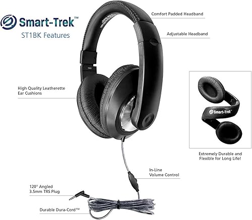 Miniatura 6 de HamiltonBuhl Paquete de 50 auriculares estéreo Smart-Trek Deluxe con control de volumen en línea y enchufe TRS de 0.138 in