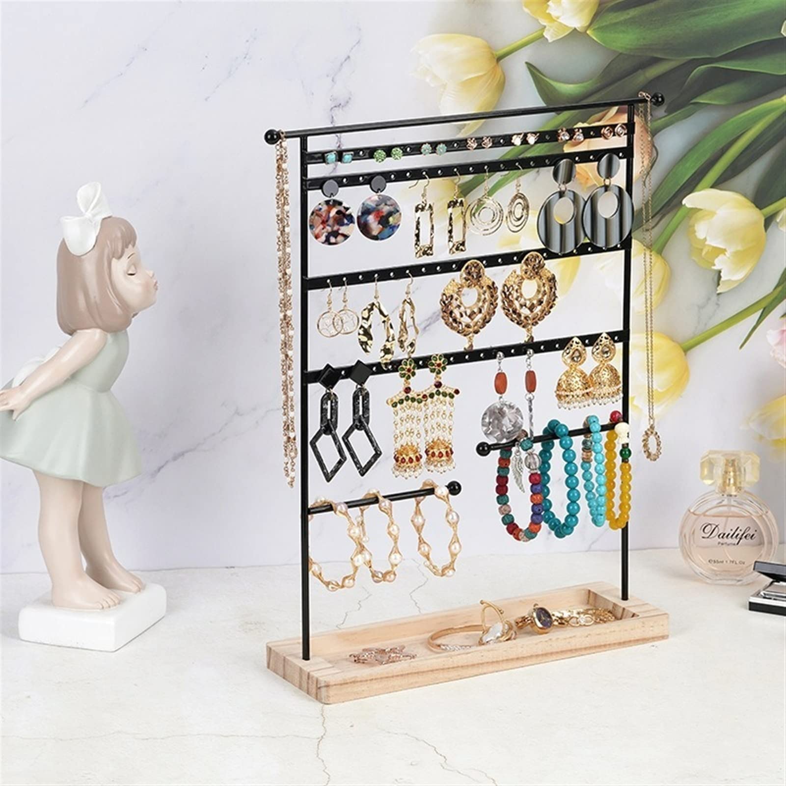 Gioielli Supporto Espositore Gioiello Porta 7 Strati 80 Fori Orecchini Porta Supporto per Collana