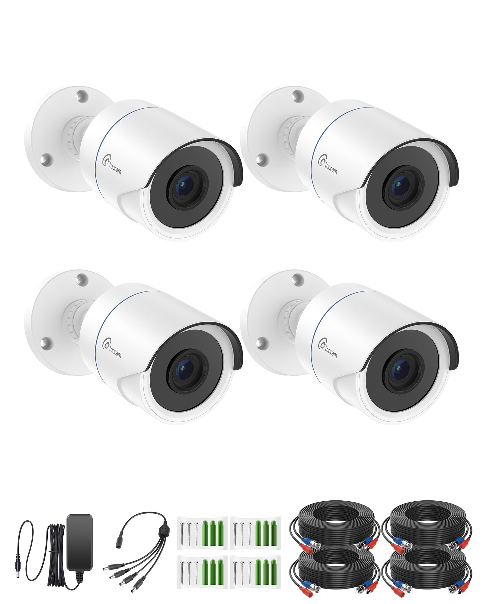 Loocam 1080P 4 Pack HD TVI Wired CCTV Cameras Kit, 80ft IR Night Vision, Indoor Outdoor Home Surveillance Bullet Security Camera for 2MP/5MP/4K HD-TVI Analog CCTV DVR System, IP66 Weatherproof