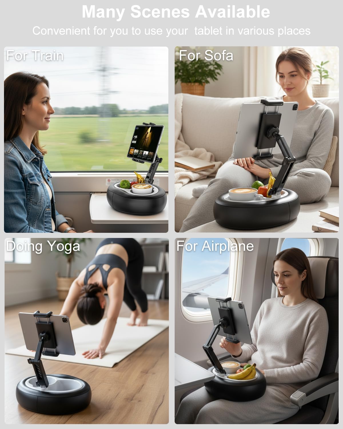 Koalsels Tablet Pillow Stand for Sofa, Bed, Lap, Couches, Kindle Pillow Stand with Detachable Base Snack Bowl, Compatible with Kindle, iPad mini, Air, Pro, Galaxy Tab, 4-12.9” Tablets