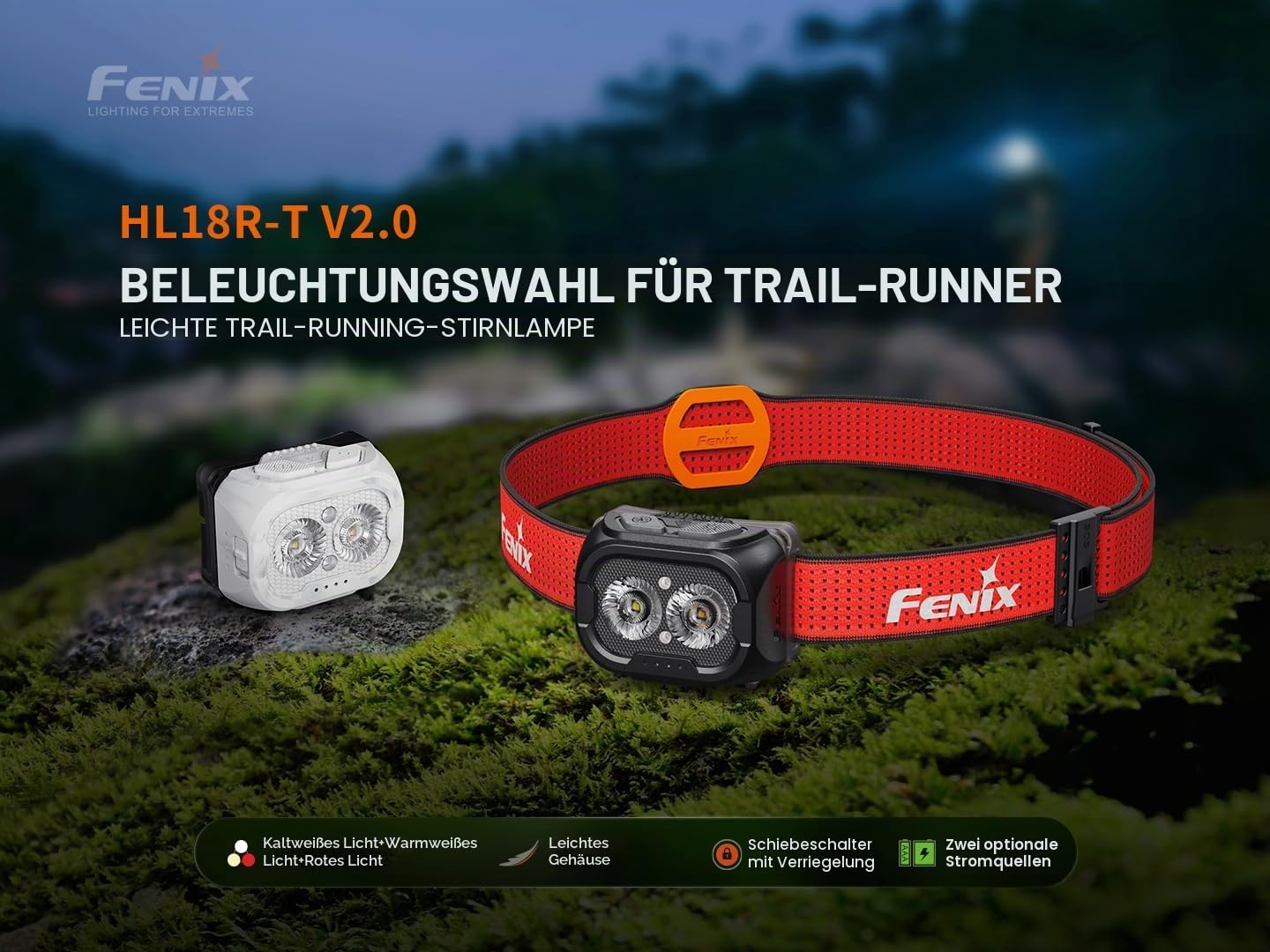 Fenix HL18R-T V2.0 Stirnlampe LED Aufladbar,800 Lumen Hell,Wiederaufladbar USB-C,3 x AAA Batterie Dual Fuel,125M,IP66 Wasserdichte Scheinwerfer,Sport Adjust-Stirnband,Camping,Joggen,Angel (White)