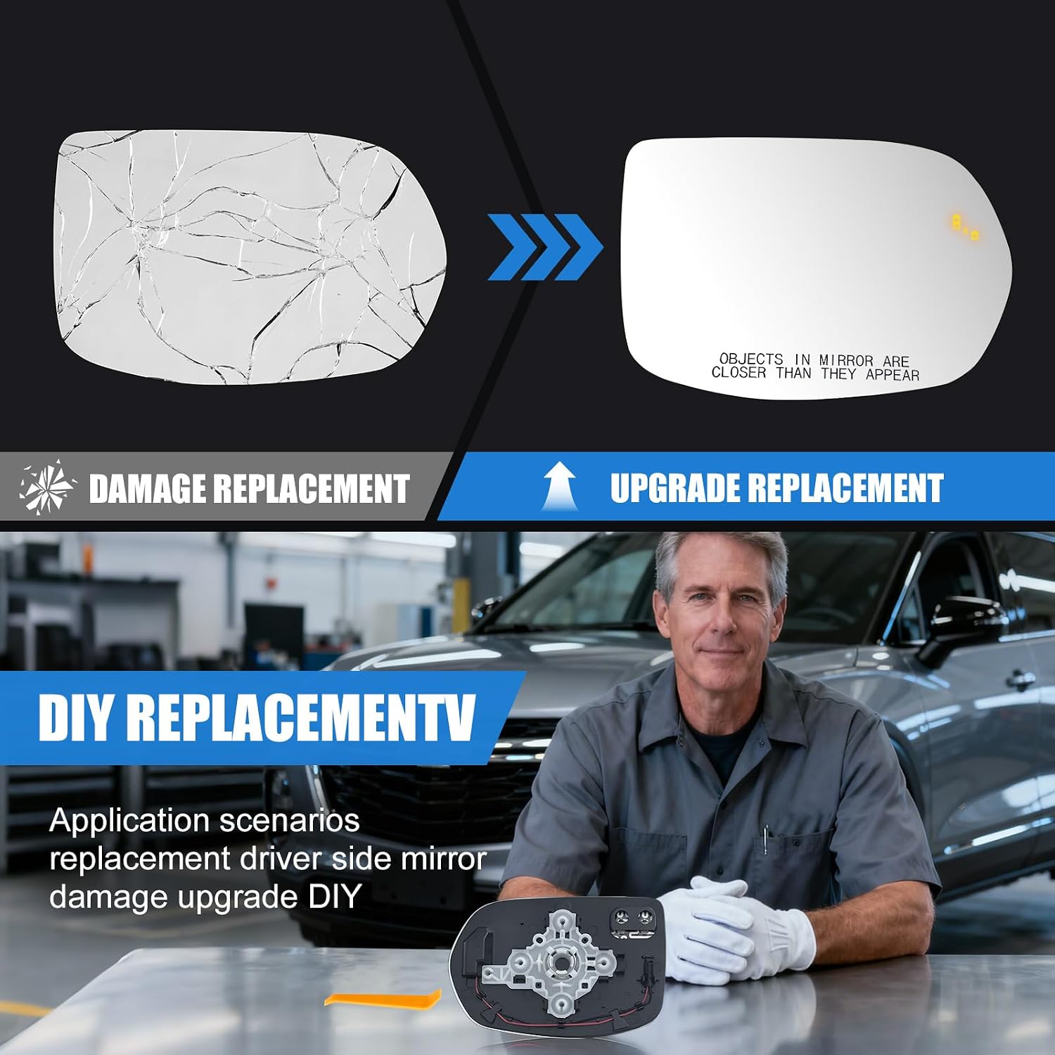 Passenger Side Mirror Glass Replacement for Honda CRV 2017-2022, Convex Side View Mirror with Backing Plate with Heated and Blind Spot, Replaces 76203-TLA-A31 HO1325124