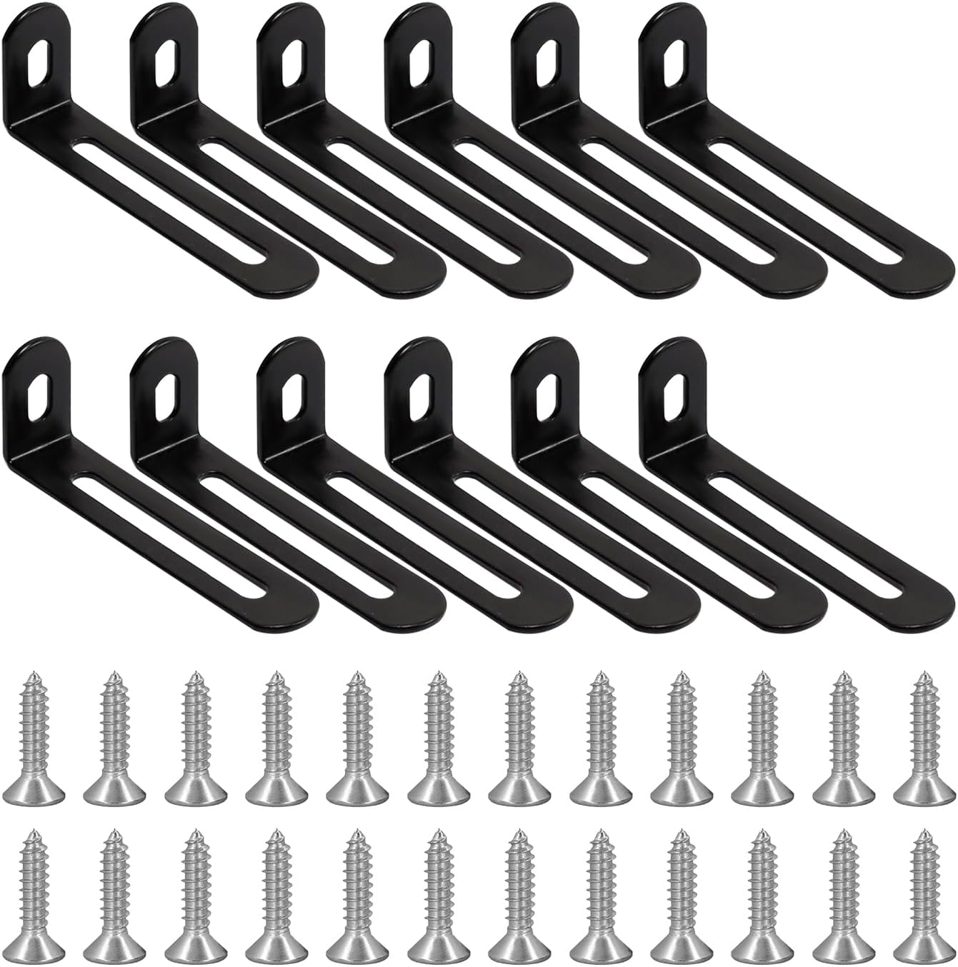 12-Piece Corner Connector With 24-Piece Screws, Shelf Bracket, Mounting Bracket, Adjustable Angle L-Shaped Corner Connector (Black)