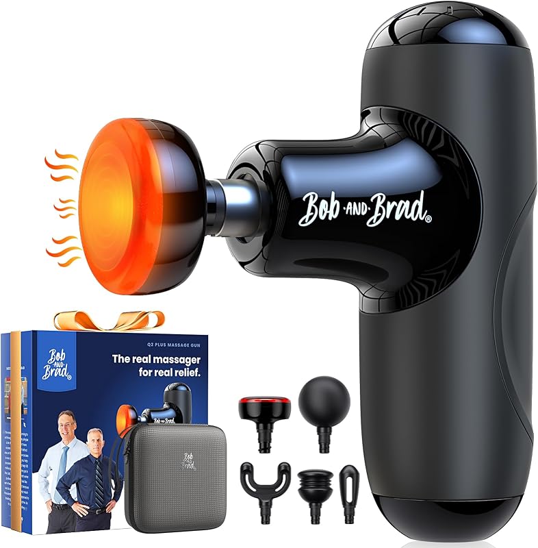 BOB AND BRAD Q2 Plus Mini pistola de masaje con calor, masajeador de tejido profundo calentado de bolsillo, pistola de masaje muscular portátil FSA, pistola de masaje de viaje ultra pequeña y silenciosa para aliviar el dolor, elegible para HSA