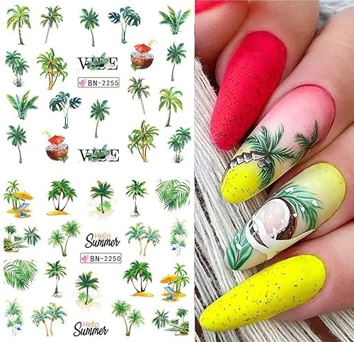 Miniatura 2 de Calcomanías de verano para uñas, calcomanías de transferencia de agua, calcomanías de uñas para arte de uñas, árbol de coco de verano, estilo