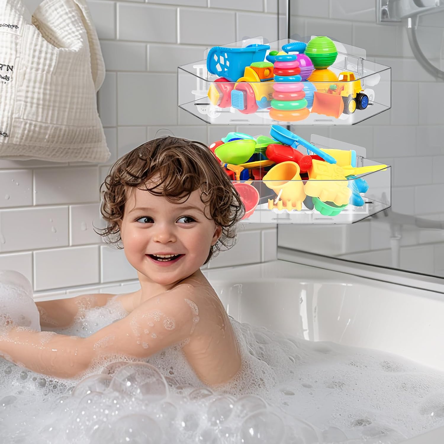 2 Pack Acrylic Corner Shower Caddy, Adhesive Shower Organizer Bathroom Organizer Shelves Bath Toy Holder Storage for Bathroom