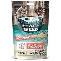 Bogar – Simply Wild – Snack gatti – Cibo per gatti – Integratore alla normale alimentazione – Stick gatto cremoso gusto Salmone – Per i momenti di interazione – 5x15g