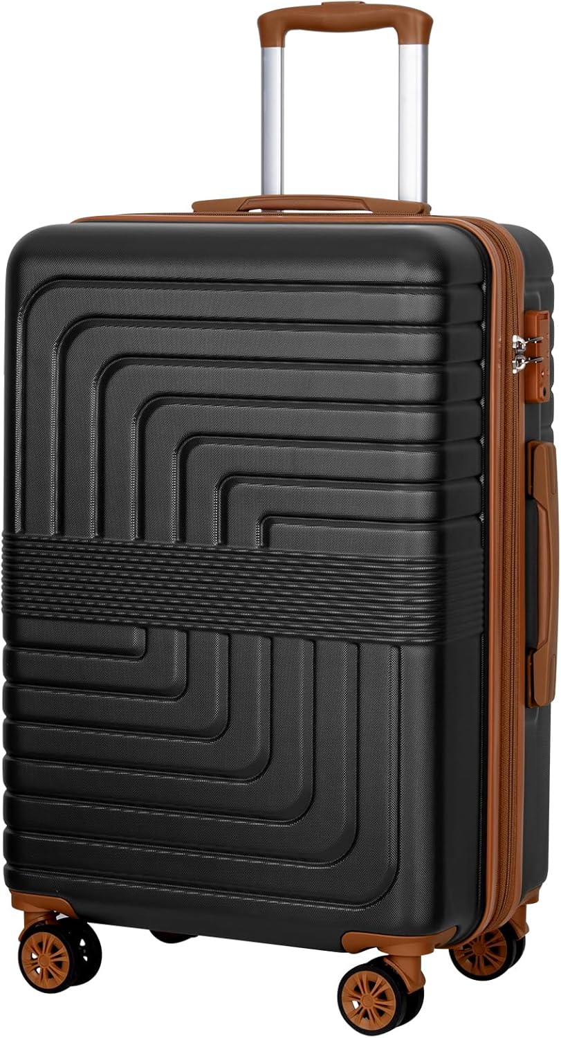 Romswi 28" Large Checked Luggage, PC+ABS Hardshell Suitcase with Dual Spinner Wheels, Lightweight Hard Side Travel Luggage with YKK Zipper, Scratch-Resistant, Black