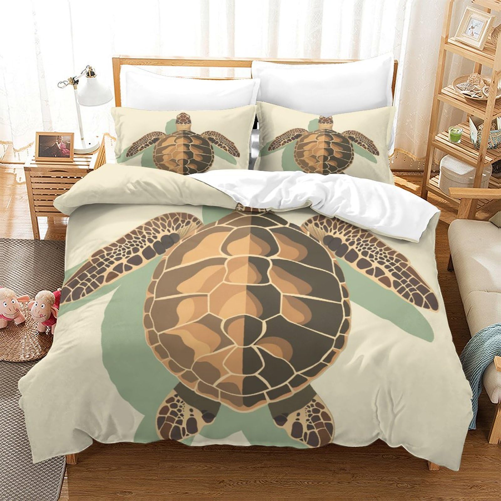 P1s9u7w5y Sea Turtle-5 Ocean Themed 3D Printed Turtle Duvet Cover Set 3Pcs Microfiber Animal Bedding Set Double（200X200cm）