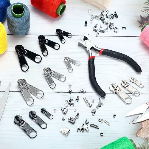 Miniatura 7 de Minatee Kit de reparación de cremallera de 163 piezas – Cremalleras de repuesto, deslizadores, tapones y herramientas para costura, equipaje,