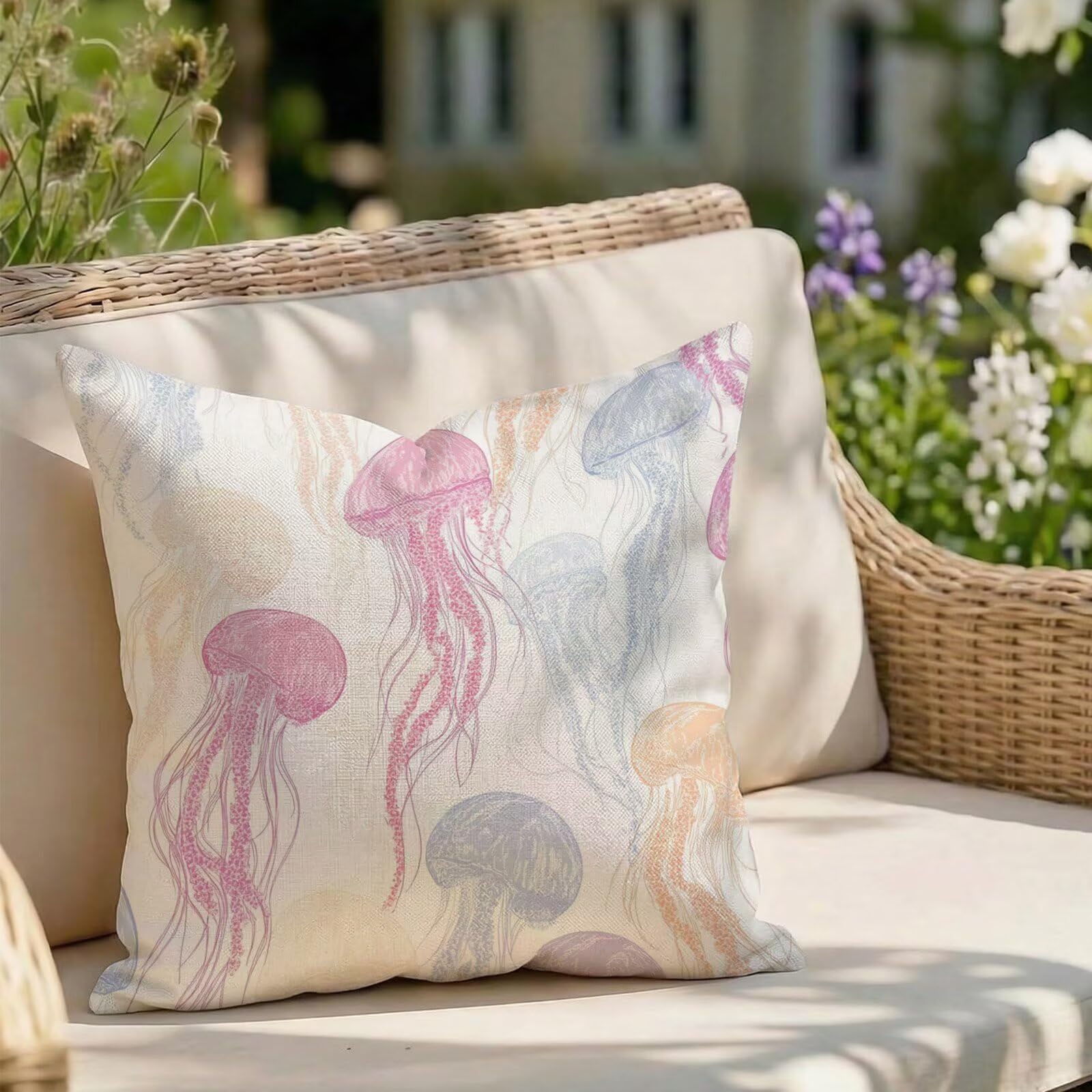 Taie oreiller 80x80 cm imperméable pour housse de coussin extérieur en lin imprimé double face