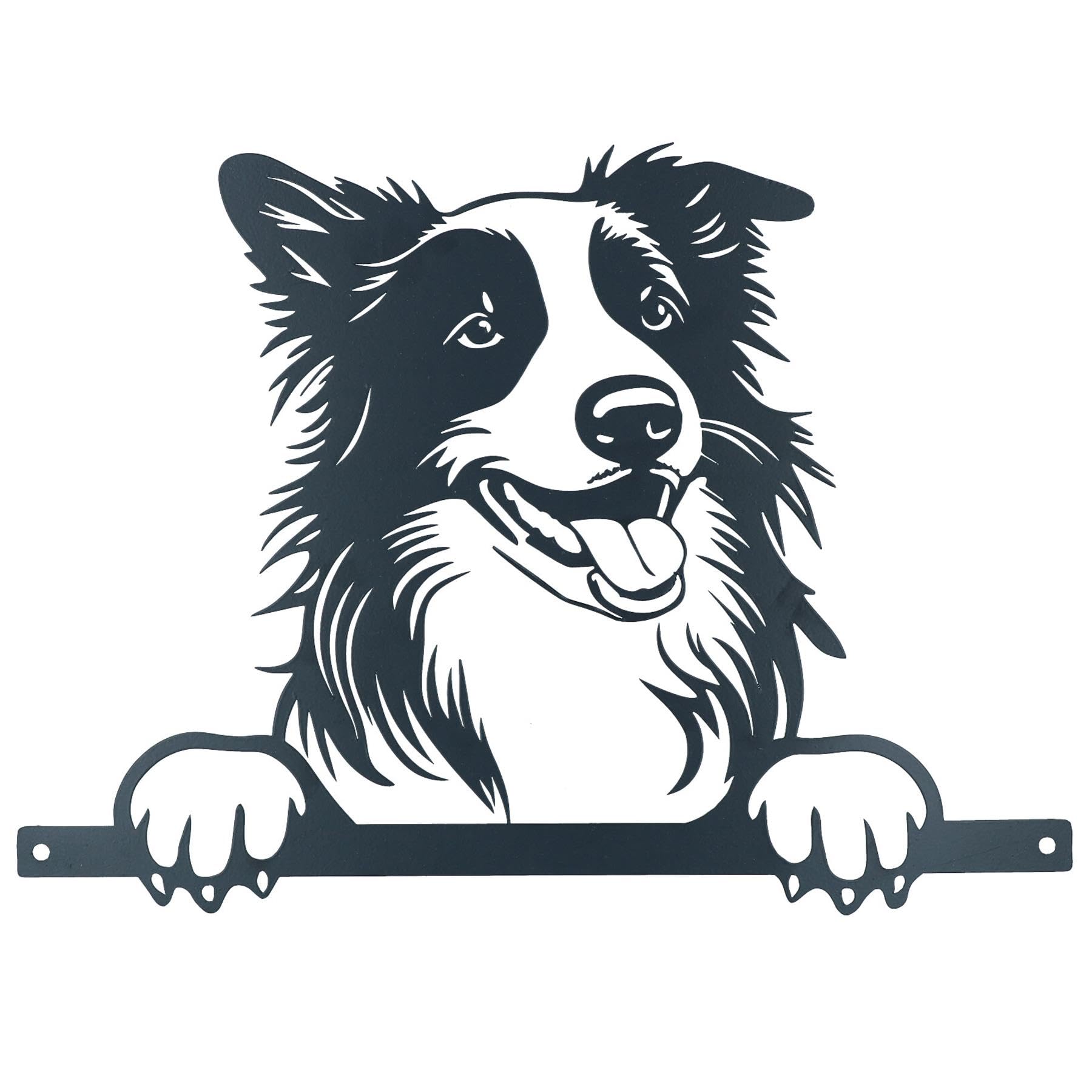 Ab Tools Black Metal Peeking Collie Silhouette With Fixing Plate Garden Ornament Gift