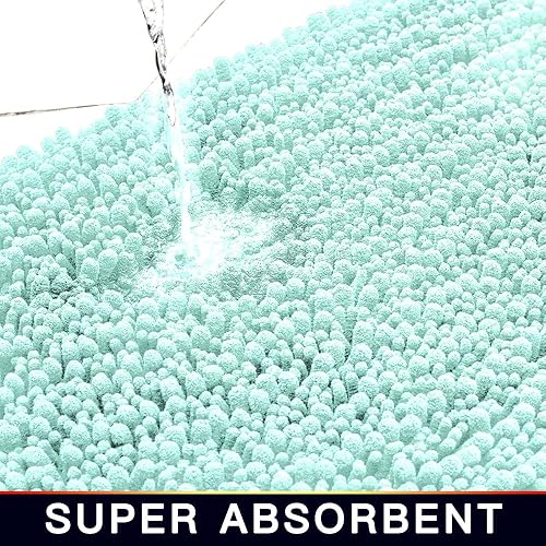 Miniatura 6 de Walensee - Alfombra pequeña para baño, antideslizante, 24 x 17 pulgadas color azul spa, absorbente y muy suave, felpilla peluda, extragruesa, lavar