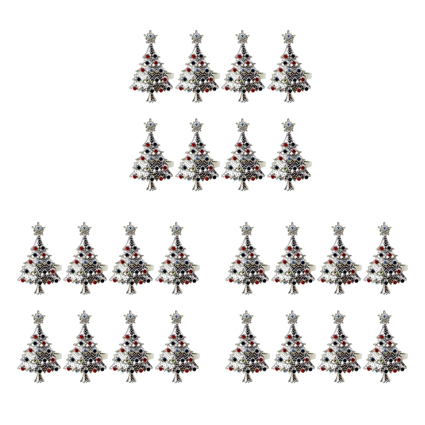 Hndhbfgrt Christmas Tree Napkin Rings Set of 24,for Wedding, Thanksgiving Day, Family Gatherings, Birthday Party (Silver)