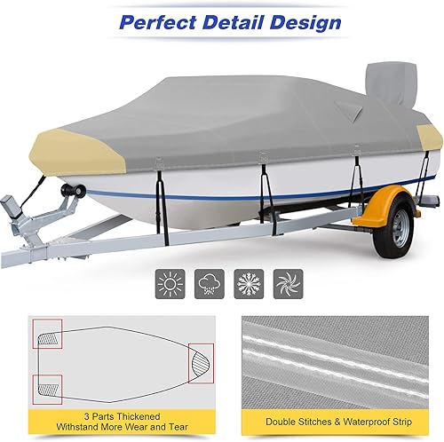 Miniatura 3 de Cubierta impermeable 600D para barco con cubierta de motor de 17-19 pies, se adapta a barcos bajos, V-Hull Boat Runabouts, barco de tres cascos de