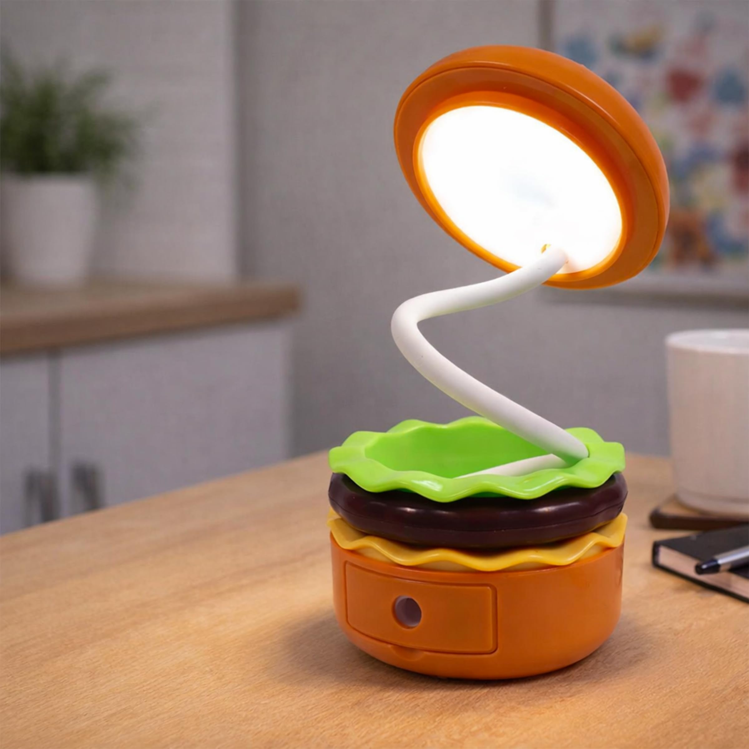 Toyshine 2 in 1 Hamburgur Shape Table Lamp Rechargeable Adjustable Small Desk Lamp with Pencil Sharpener for Study Room Home Office Kid Gifts, LED, Plastic, Multicolour-image-29