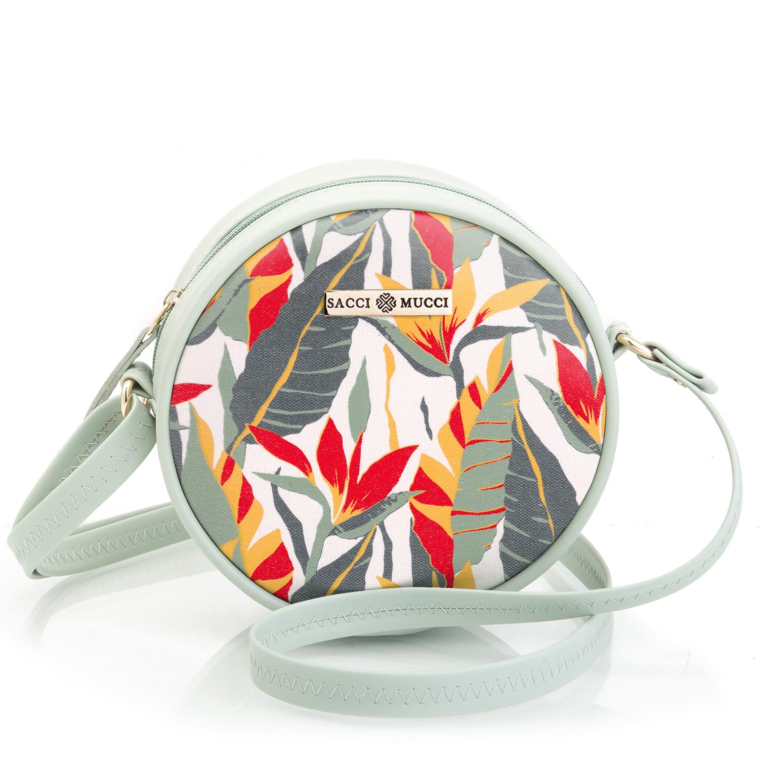 sacci mucci Round Sling Crossbody Bag for Girls and Women Vegan leather Stylish Sturdy Zip closure with Adjustable Straps - Exotic Jungle-picture-22