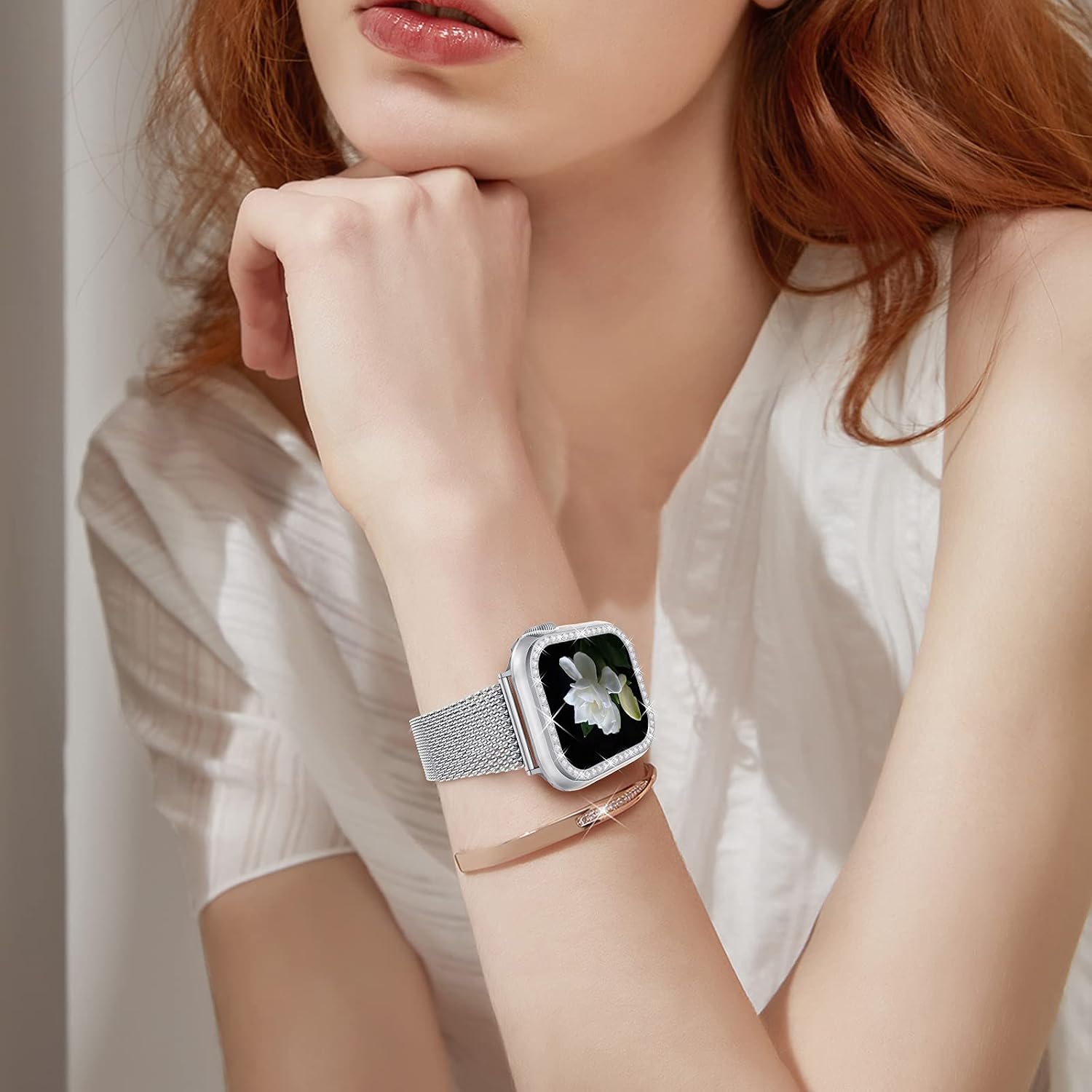 Goton Bling Case Compatible for Apple Watch 40mm Screen Protector iWatch SE Series 6 5 4 Accessories, Rhinestone Diamond Crystal Bumper Face Cover with Glass Film for Women Girl (40 mm,Clear)
