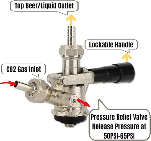 Miniatura 3 de Grifos de cerveza para barriles, grifo de cerveza con sistema D con válvula de alivio de presión de seguridad, sonda de acero inoxidable grifo de