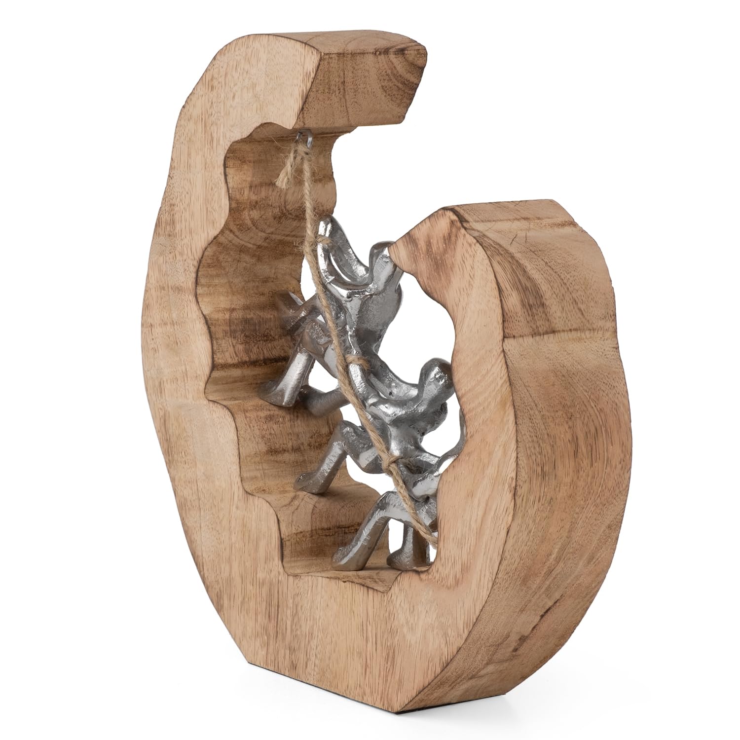 Moritz Skulptur One Rope Teamwork 24 cm Mangoholz Aluminium – Dekofigur | Handgefertigtes Unikat aus Holz und Metall, Symbol für Zusammenhalt, für Kollegen, Team und Chefin