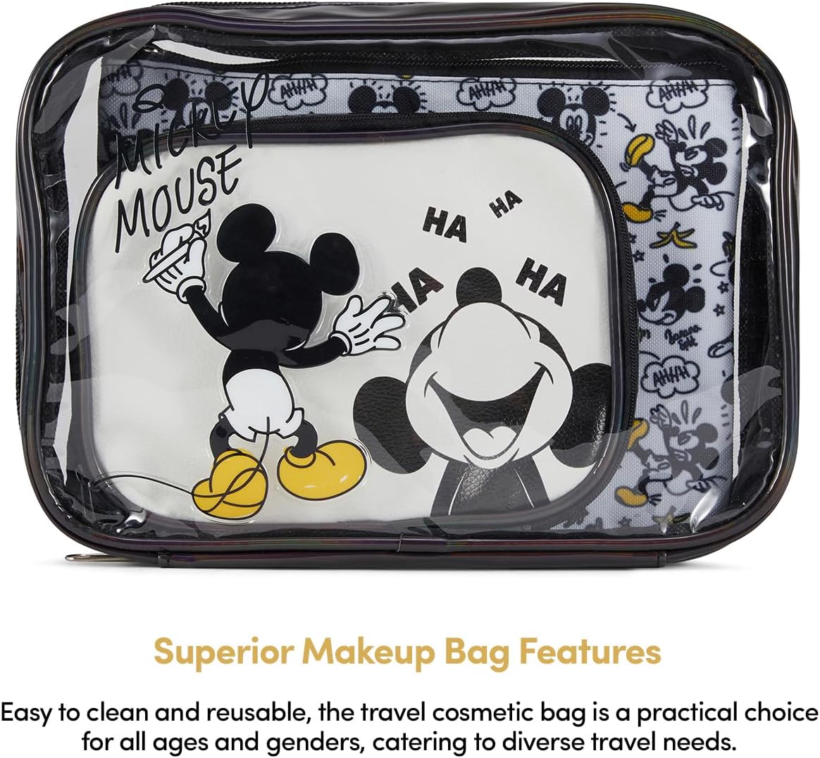 Mickey Mouse Cosmetic Case Set - Officially Licensed Mickey and Minnie Mouse Travel Cosmetic Case 3 Piece Set - Girls, Boys, Teens, Adults (Black Mickey) - Image 7