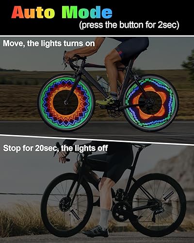 Miniatura 4 de Zacro Luces de rueda de bicicleta, paquete de 2 luces LED para radios de bicicleta, 32 patrones brillantes, luces de neumáticos de bicicleta para