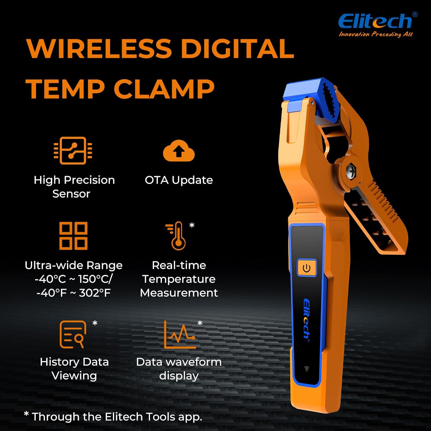 Elitech IPT-01 Wireless Temperature Clamp – T-Type Thermometer, Data Logging & Remote Monitoring –HVAC Temperature Probe with Bluetooth and App Operation & Works with Elitech App-Enabled Manifolds
