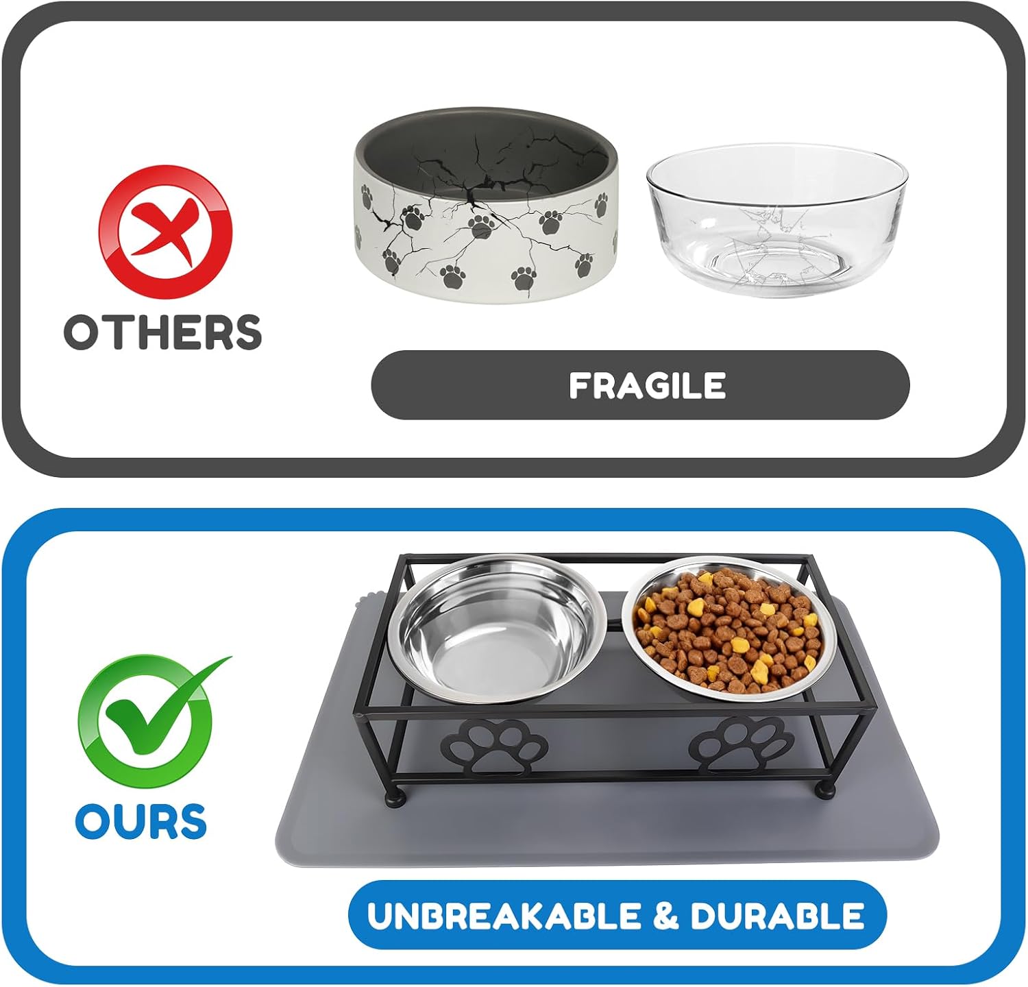 Elevated Cat Dog Bowls 2 Pack Raised Cat Dogs Bowls Stand with Non-Slip Slicone Mat Stainless Steel Elevated Pet Feeding Station (Black)