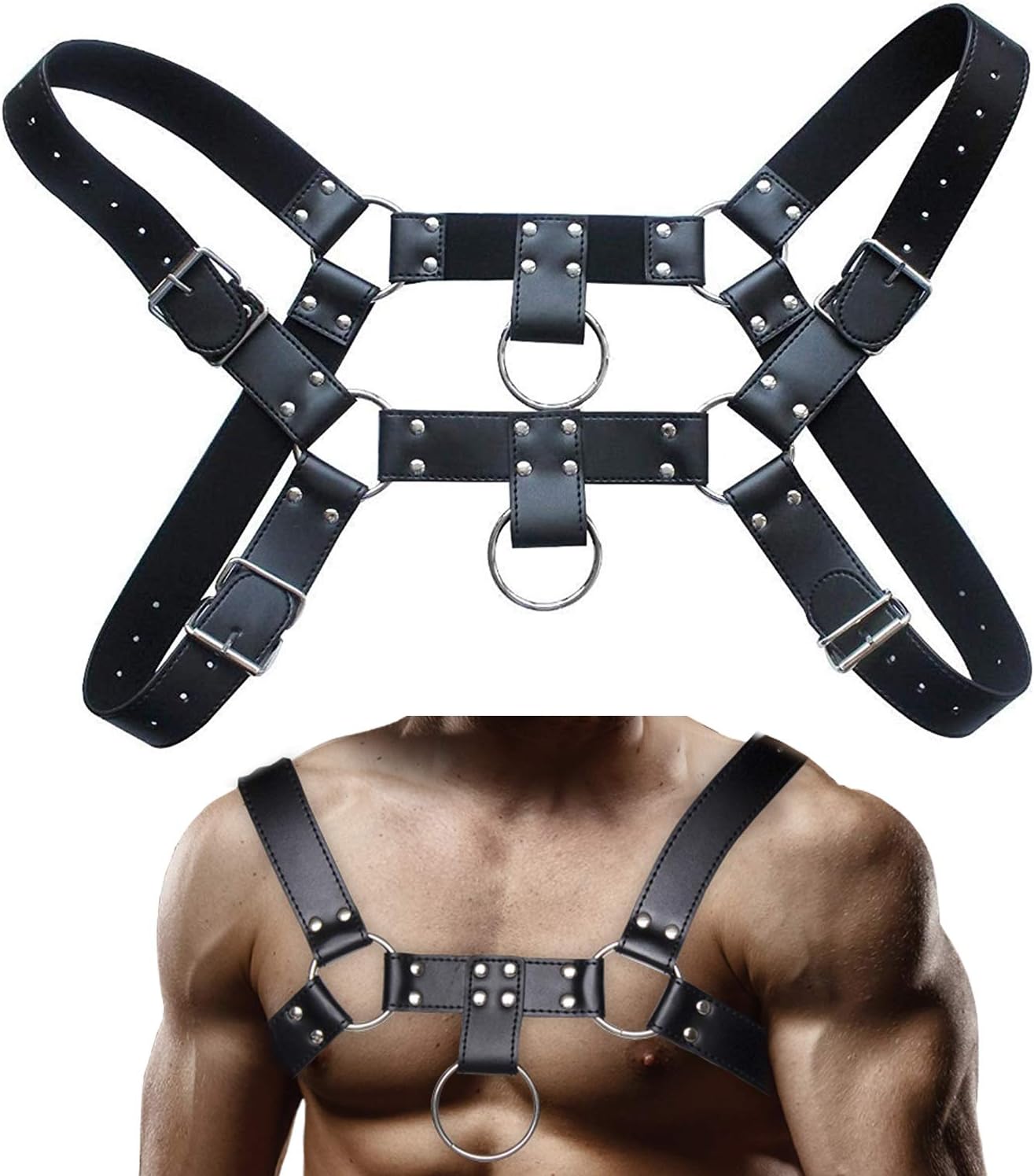 Men's Adjustable Leather Body Chest Harness Belt Gay Interest Buckles Clubwear Costume Black