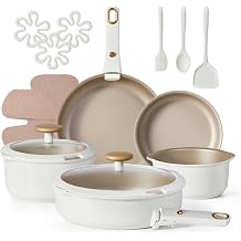 CAROTE 19 Pcs Pots and Pans Set, Nonstick Cookware Sets with Detachable Handle, Oven Safe, Cookware Non Stick Cooking Set w/Frying Pans &amp; Saucepans White(PFOS, PFOA Free)