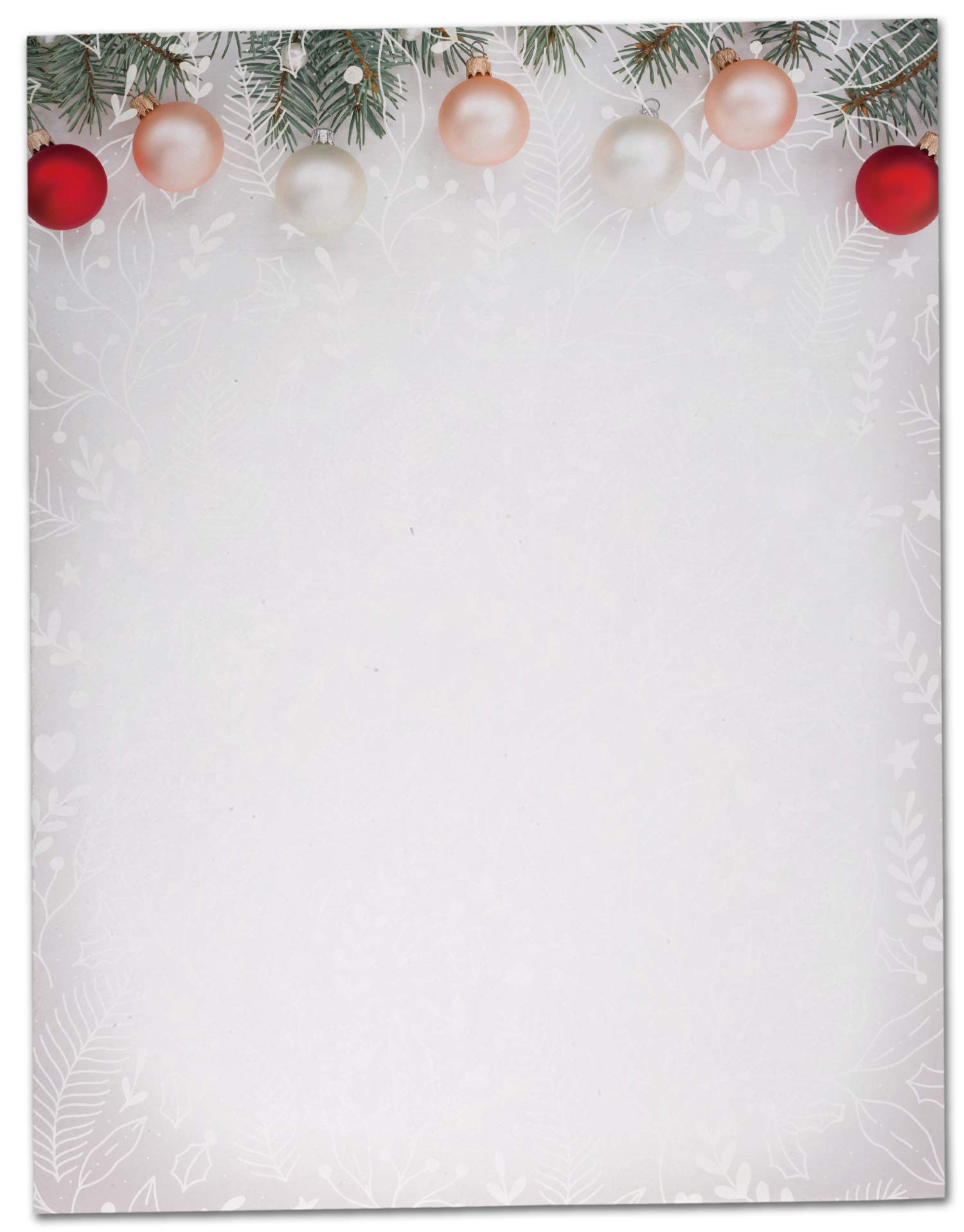 Black Tabby Studio Christmas Tree Ornaments Winter Holiday Stationery - 60 Sheet Set of Letterhead Paper