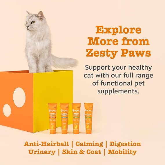 Zesty Paws Anti-Hairball Paste for Cats, Real Fish Flavour, 75g | Minimises Hairballs, Aids Digestion, Supports Skin & Coat Health | Fish Oil, OmegaVie, Psyllium Husk, Inulin, Malt Extract