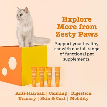Zesty Paws Anti-Hairball Paste for Cats, Real Fish Flavour, 75g | Minimises Hairballs, Aids Digestion, Supports Skin & Coat Health | Fish Oil, OmegaVie, Psyllium Husk, Inulin, Malt Extract