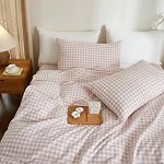 Gingham Duvet Cover Full Size Pink White Plaid Checkered Comforter Cover 3 Pcs Breathable Durable Washed Cotton Duvet Cover Set Grid Bedding Set