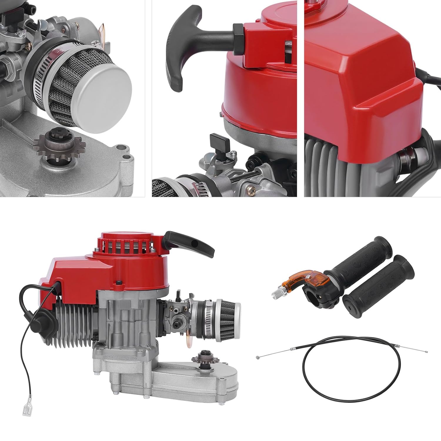 49cc 47cc 50cc 2 Stroke Racing Engine Motor, Hand Pull Start Single Cylinder Air Cooled Petrol Gas Motor Engine Kit for Pocket Bike, Mini Dirt Bike, ATV or Scooter