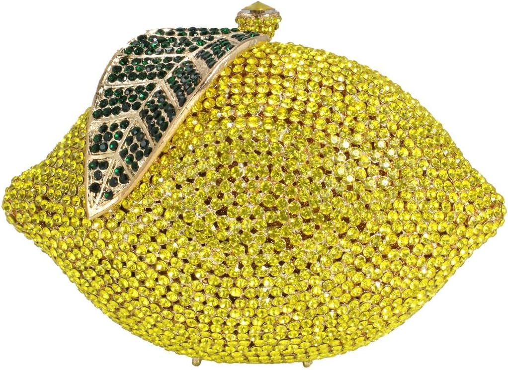 Women Elegant Lemon Shaped Rhinestone Evening Clutch Bag Fashionable Chain Handbag for Wedding Party Prom