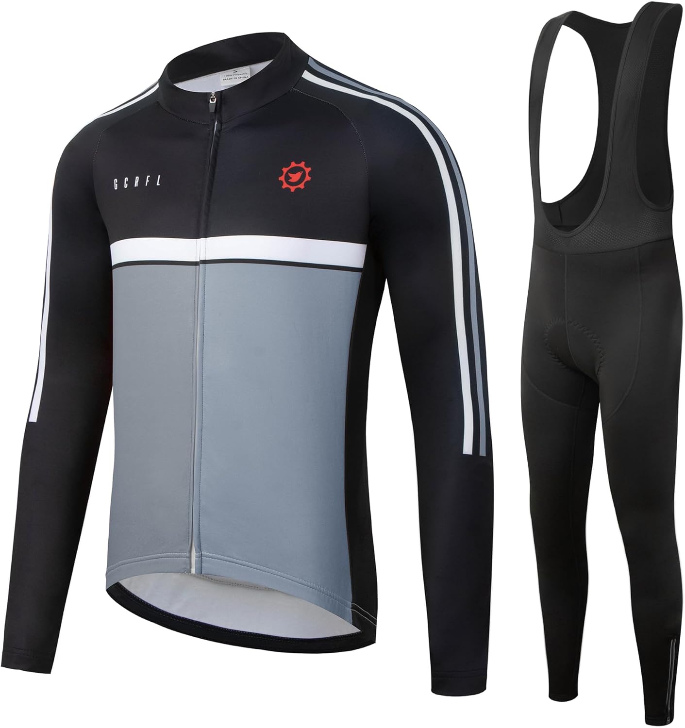 GCRFL Winter Men's Cycling Jersey Sets Thermal Bike Long Sleeve Jersey Bib Pants Fleece Cycling Clothing Sets Windproof