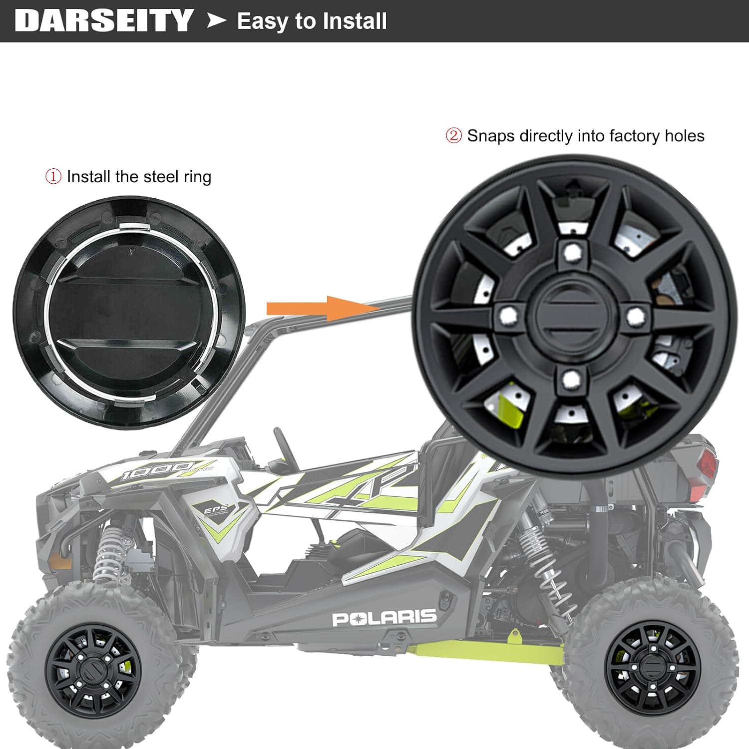 4 Pack Polaris RZR Hub Wheel Center Caps, Replace #1522872-655, Tire Wheel Center Rim Cap Compatible with Polaris RZR 1000 XP Turbo/XP 4/Ranger 2017-2021