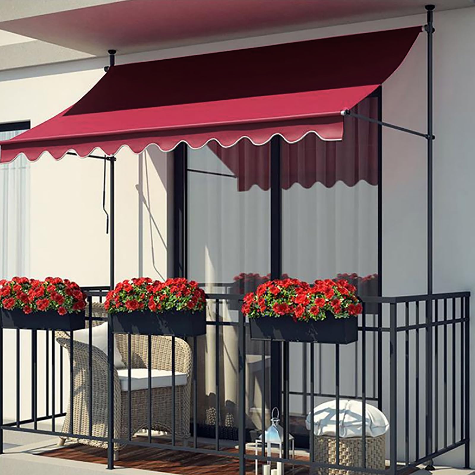 Auvent manuel rétractable étanche pour ombrager le balcon et créer un coin repas