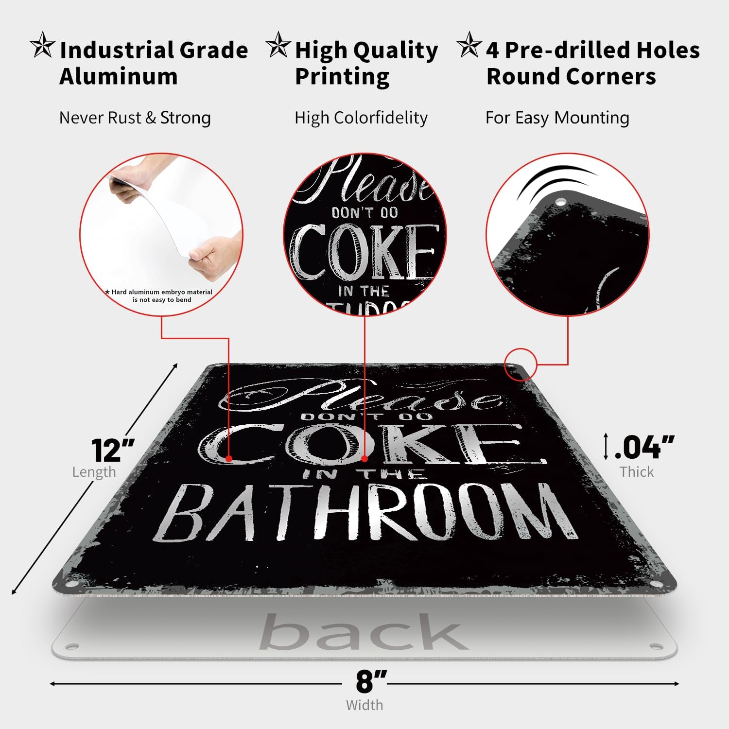 Bathroom Sign Please Don’t Do Coke in the Bathroom Cool Funny Room Decor Retro Tin Signs for College Dorm Man Cave Poster Toilet Accessories Home Wall Signs Gifts 8X12 Inches image 2