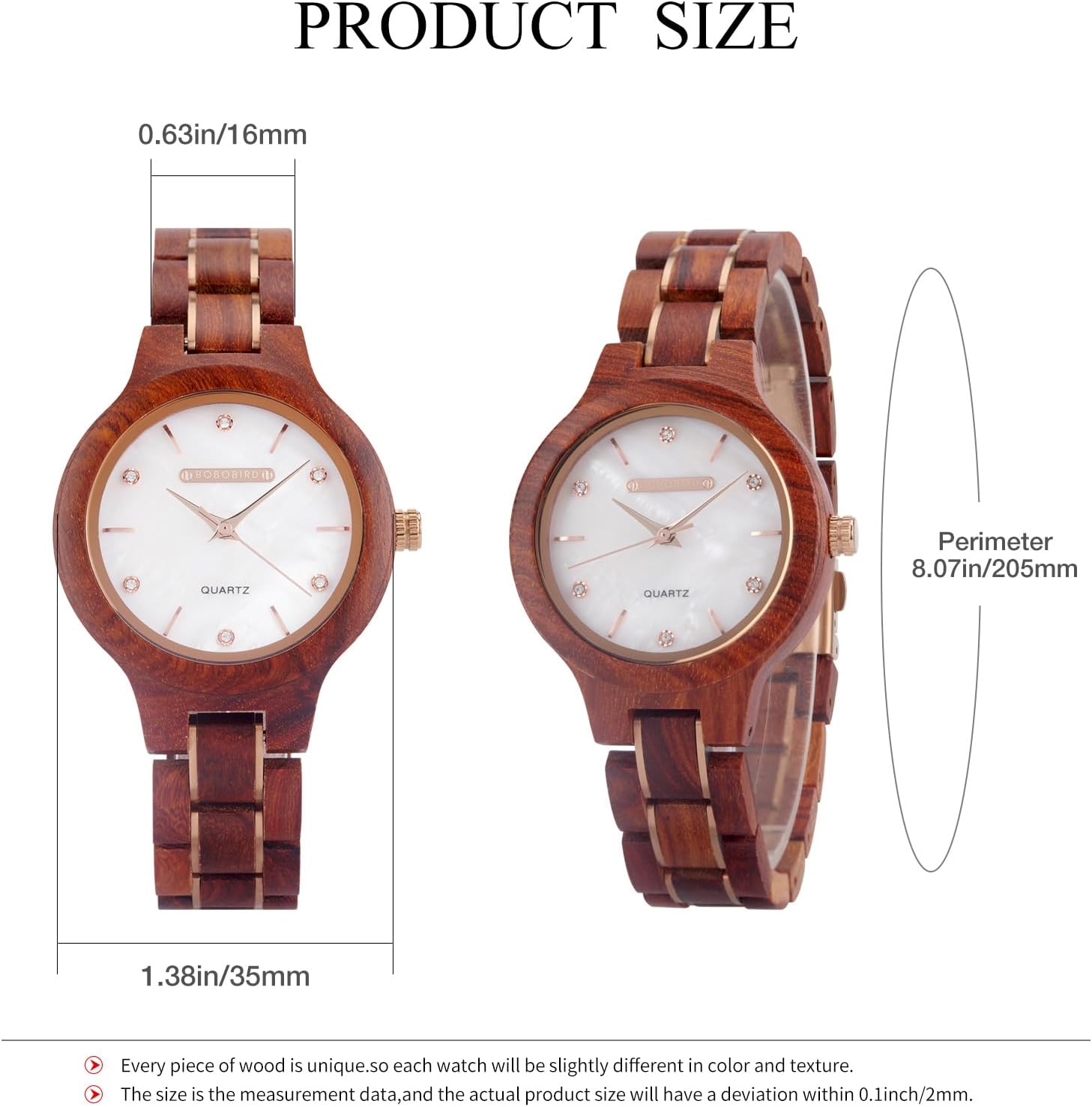 BOBO BIRD Women's Wooden Watches | Analog Watch | 35mm Case | Hardlex Crystal | Folding Clasp with Mother-of-Pearl Dial for Ladies