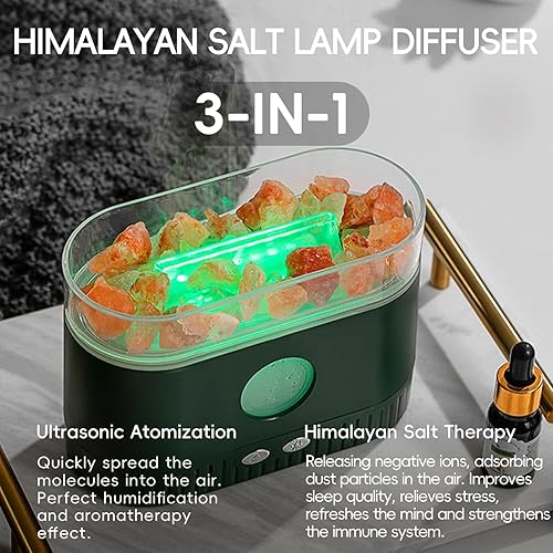 Miniatura 5 de Difusor de aceite esencial de aromaterapia, difusor 3 en 1 de lámpara de sal del Himalaya con 7 luces de color, humidificador ultrasónico de niebla